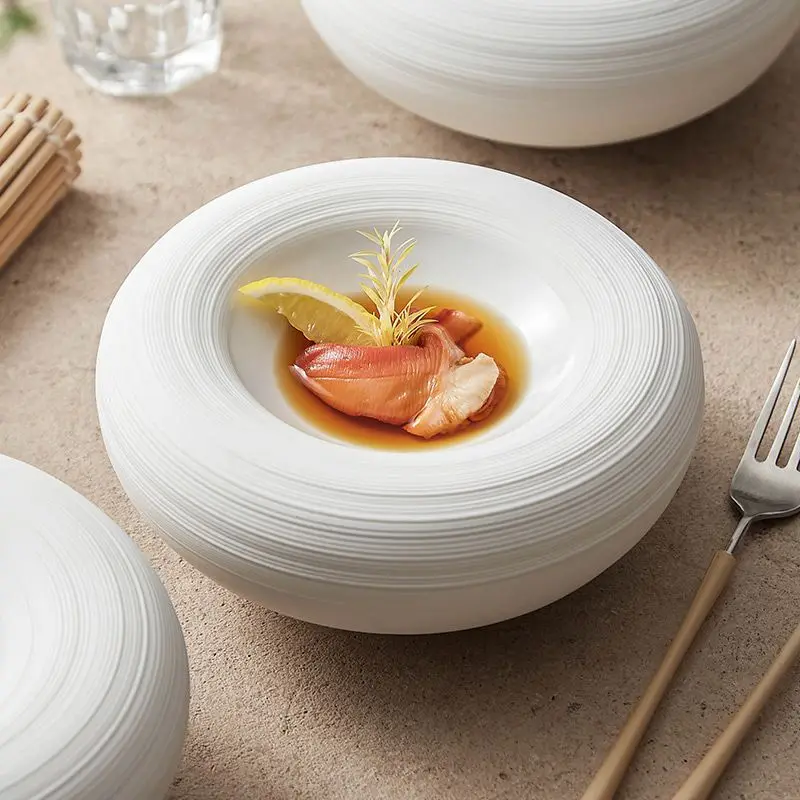 

White Double Layer Insulation Plate Serving Plate Ceramic Circular Thick Soup Plate Snack Dish Salmon Dish Restaurant Tableware