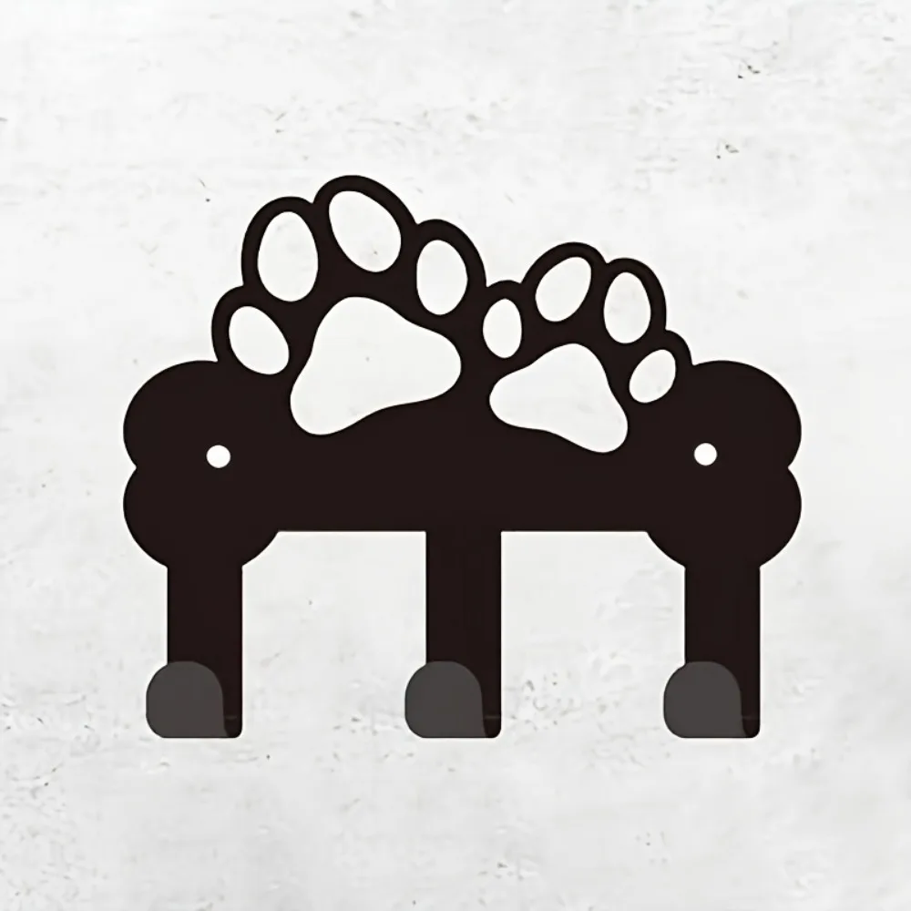 CIFBUY Iron Wall Art Cute Paw Print Key Hook Decor Leash Bag Storage Organizer Minimalist Rustic Accent Interior
