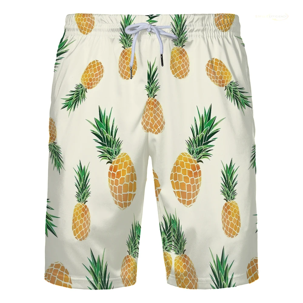 New Men's And Women's Simple 3D Pattern Beach Shorts Pineapple Fruit Print Surf Pants Hawaiian Swimming Trunks Men's Pants