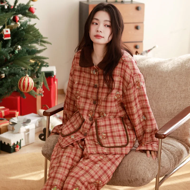 

Winter new women's coral fleece cotton pajamas cartoon cute thick velvet warm and can be worn as outerwear
