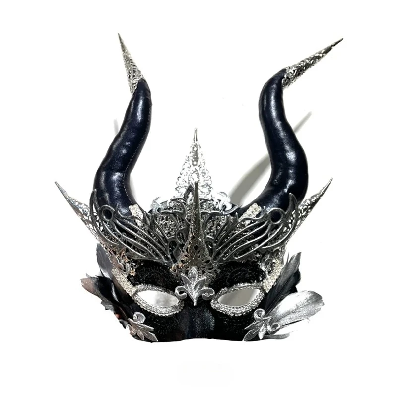 Venetian Masquerade Mask Steampunk Devil Horns Half‑Face Mask for Halloween Cosplay Carnival Party Costume Accessory