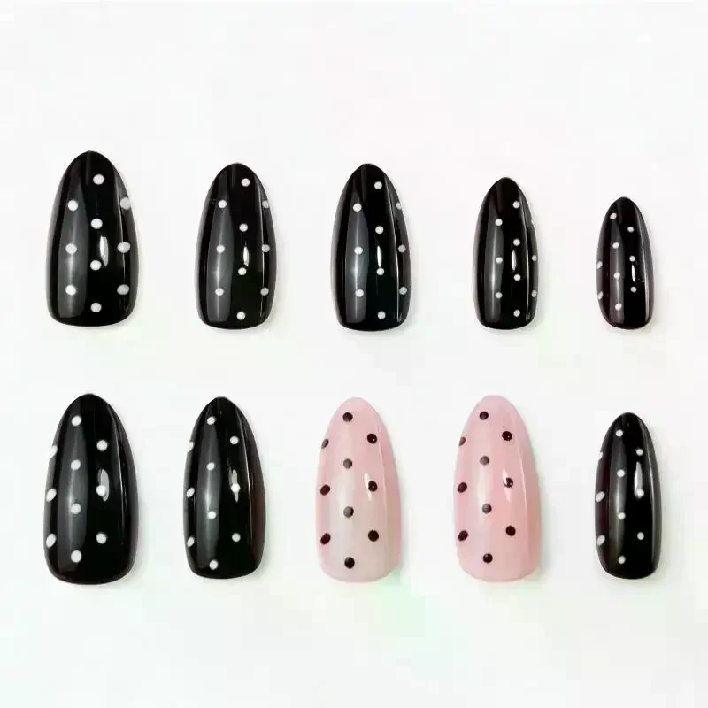 30Pcs Small Fresh French Handmade Press On Nails Detachable Nail Patches Cute Sweet Polka Dot Fake Nails Art Decoration