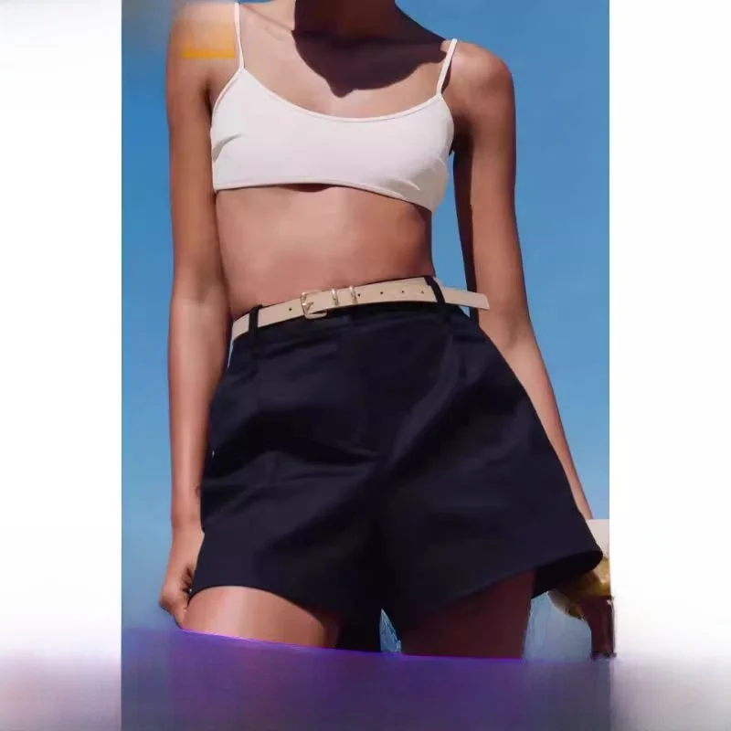 Fashionable High Waist Casual Shorts with Belt New Summer 2024 Women's All-Match Straight Leg Pants High Waist Short Length