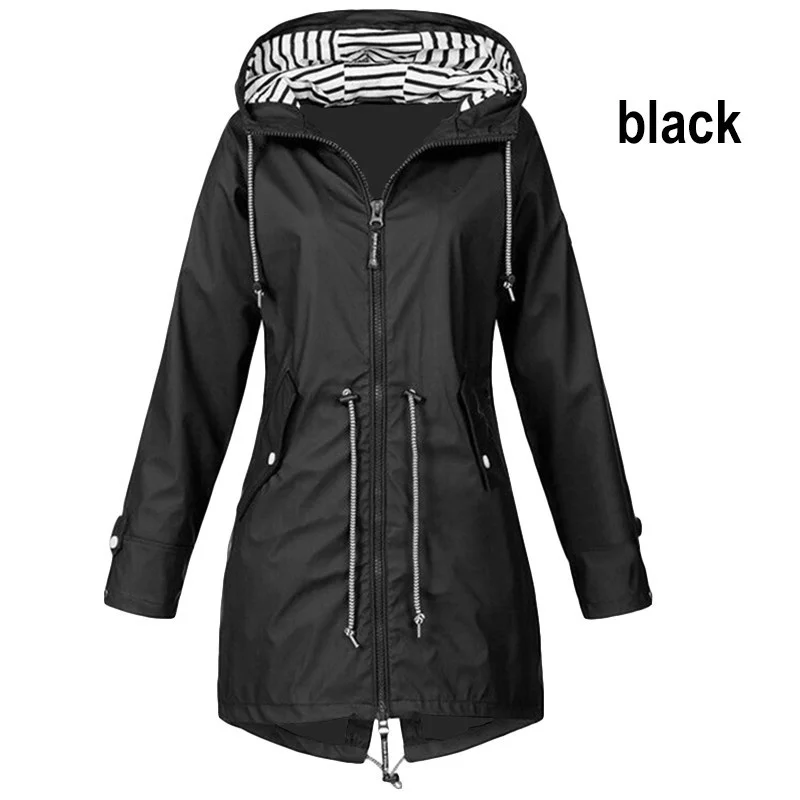 5 Colors Women Outdoor Waterproof Rain Jacket Casual Loose Hooded Windproof Windbreaker Climbing Coats For All Seasons