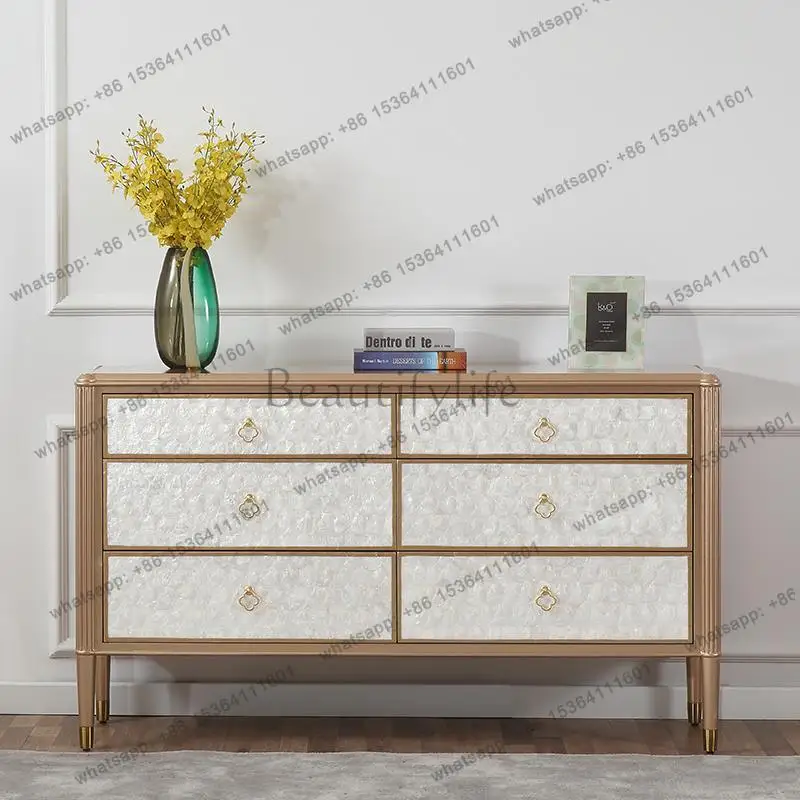 LD Italian light luxury shell six-chest cabinet solid wood feet, living room storage, bedroom TV cabinet
