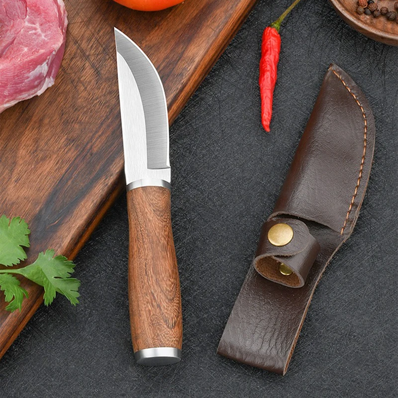 Camping Cleaver Colored Wood Handle Mini Knives with Sheath Household Fruit Knife Portable Outdoor Survival Knife Cutting Tools