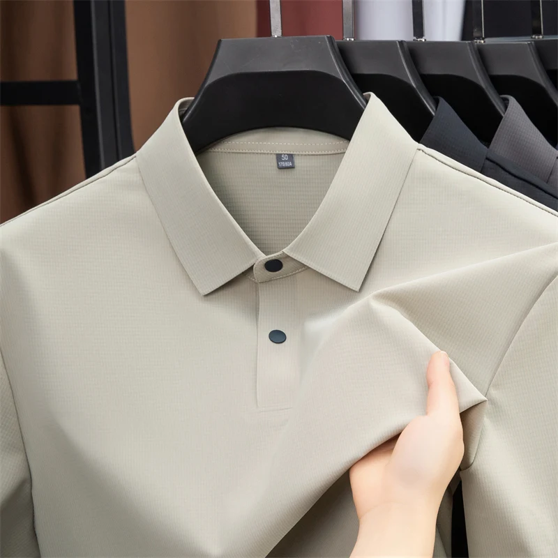 Brand Clothing 2026 New Men's Summer Polyamide Spandex Fabric Polo Shirt High Stretch Ice Silk Breathable Cool Touch Tops Male