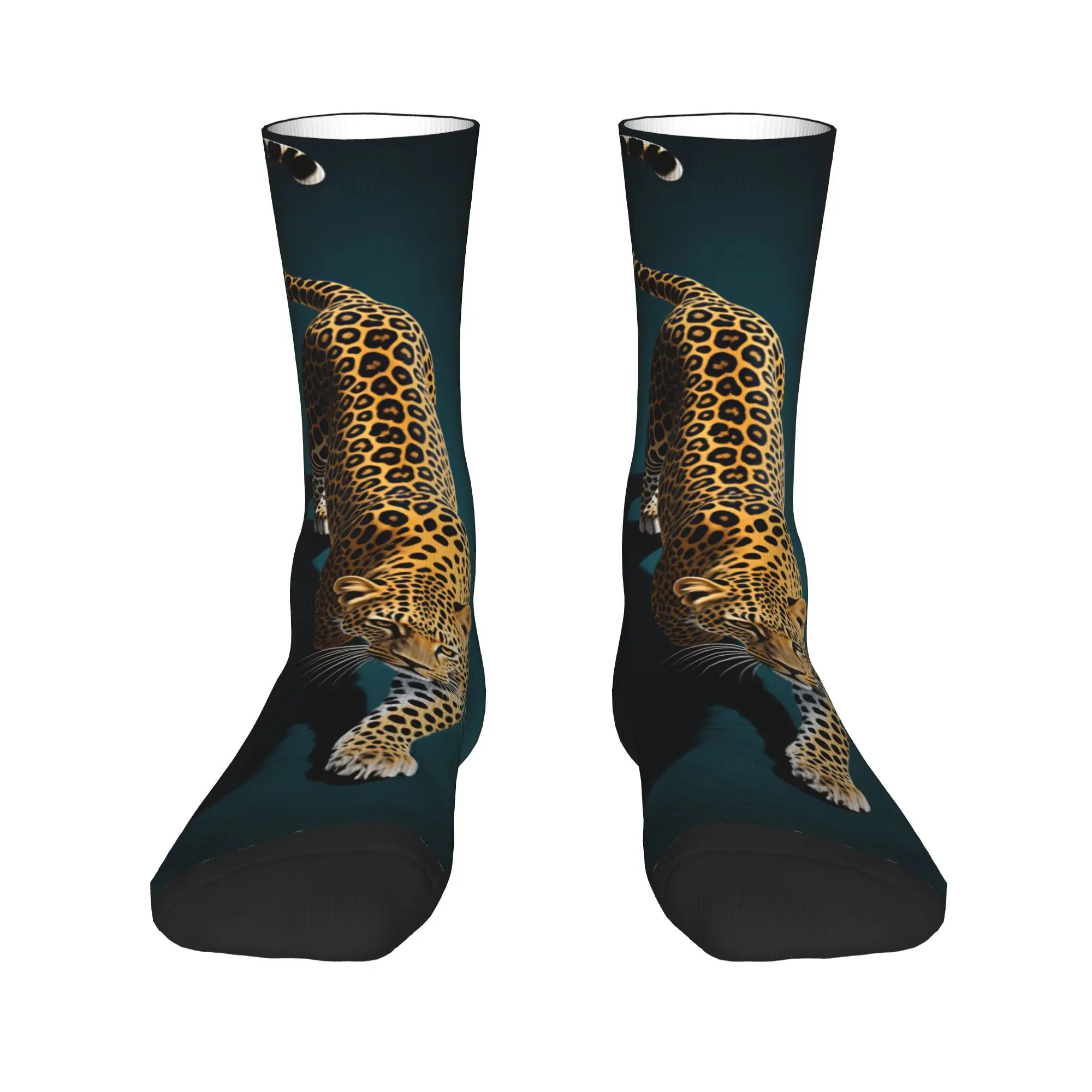 Wild Jaguar Walking On Dark Teal Texture Stockings Custom Modern Socks Autumn Anti Skid Socks Women Men Running Breathable Socks