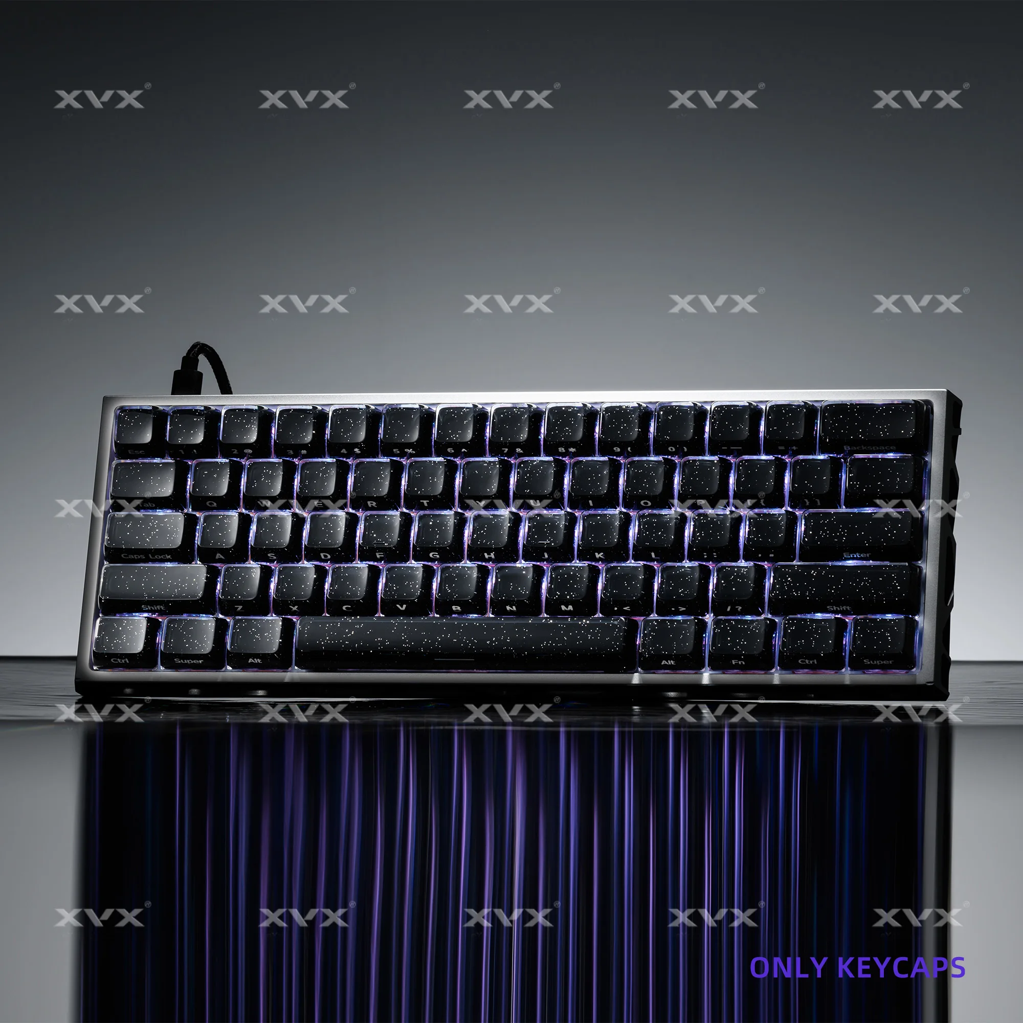 XVX Schwarze Kristall-Tastenkappen mit Glitzerpulver Glänzende Tastenkappen MDA/OEM Profil 122/136 Tasten Double-Shot Glänzendes Tastenkappen-Set – Detail 21