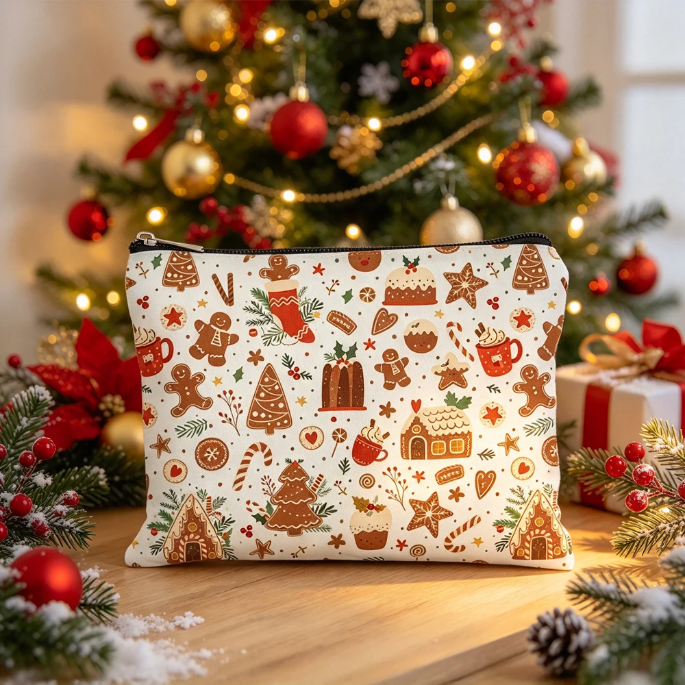 Christmas Gingerbread Man and Cookie Makeup Bag—Baking-Themed Design Holiday Makeup Pouch, Large Capacity Travel Storage Bag, Personal Daily Shopping Bag, Christmas Candy Gift for Men, Christmas Element Gift, Friend Gift, Holiday Gift, Christmas Gift