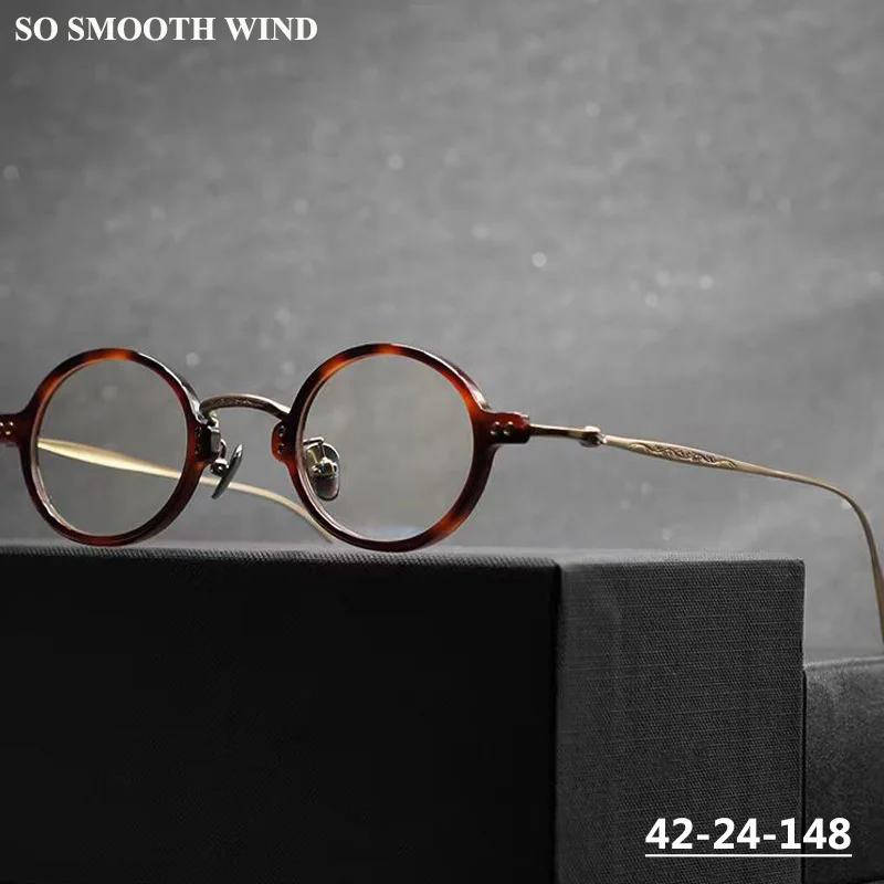 

42MM Handmade Retro Small Round Glasses Frame for High Degree Prescripton Spectacles Men Women Acetate Eyeglasses Circle Eyewear