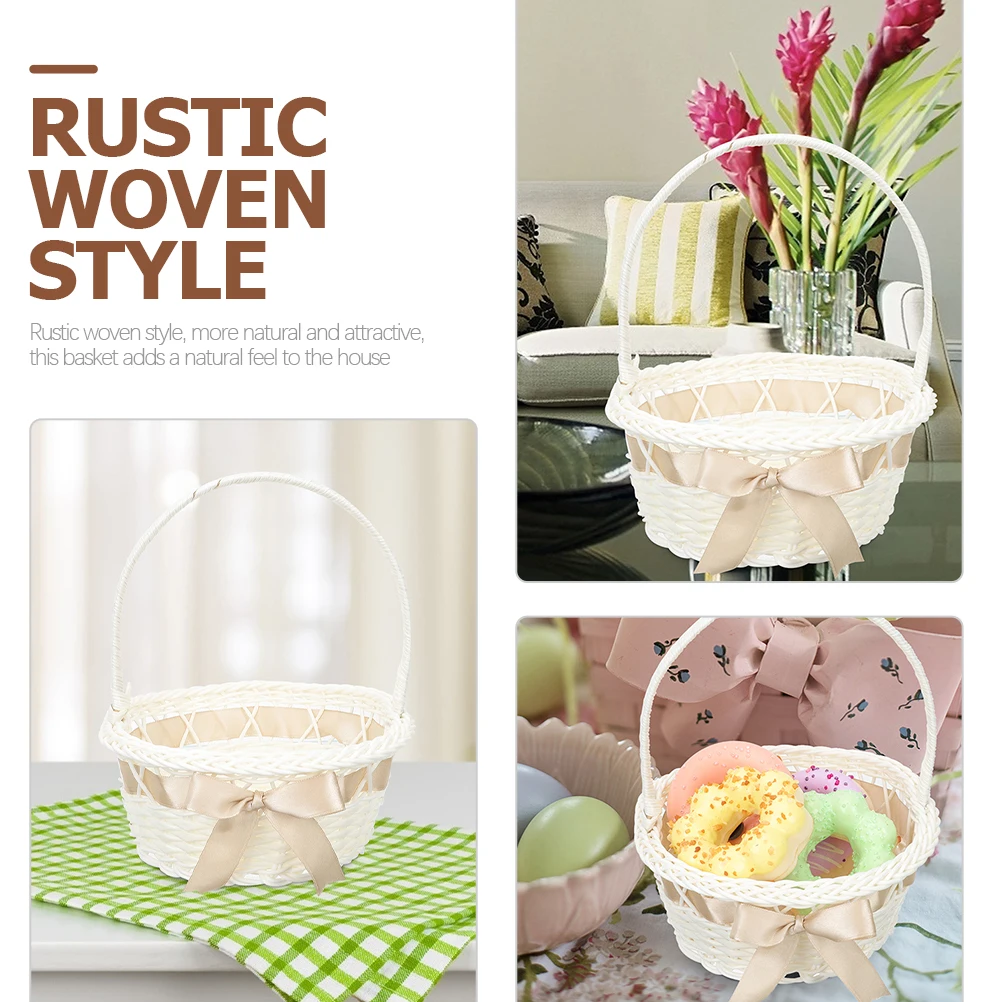 

2pcs Woven Flower Baskets Handles Rustic Small Baskets Wedding Home Decor Storage Natural Style Party Favors Fruit Gift Packing
