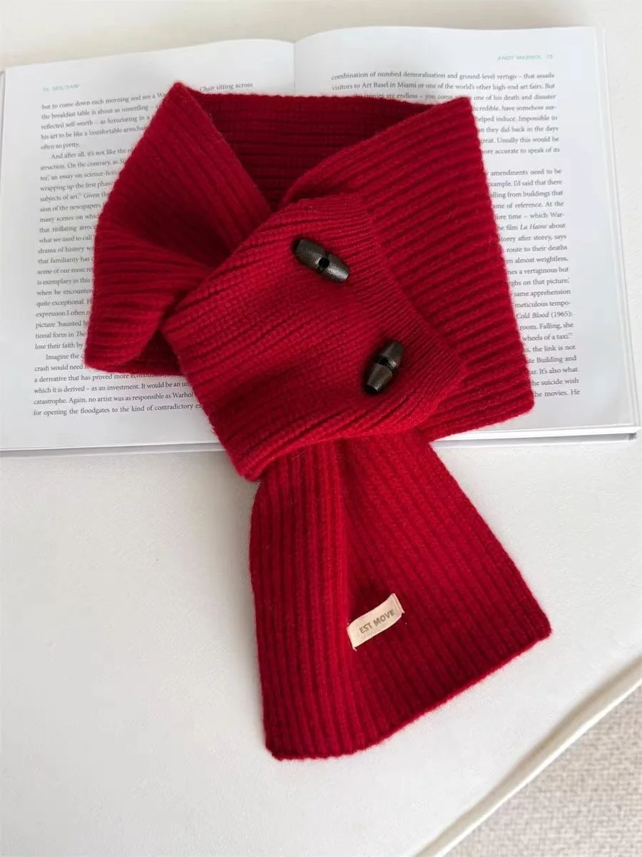 

Fashion Neck Warmer Lightweight Horn Buckle Scarf Winter Scarf Solid Color Knitted Scarf For Winter Casual Wear Autumn