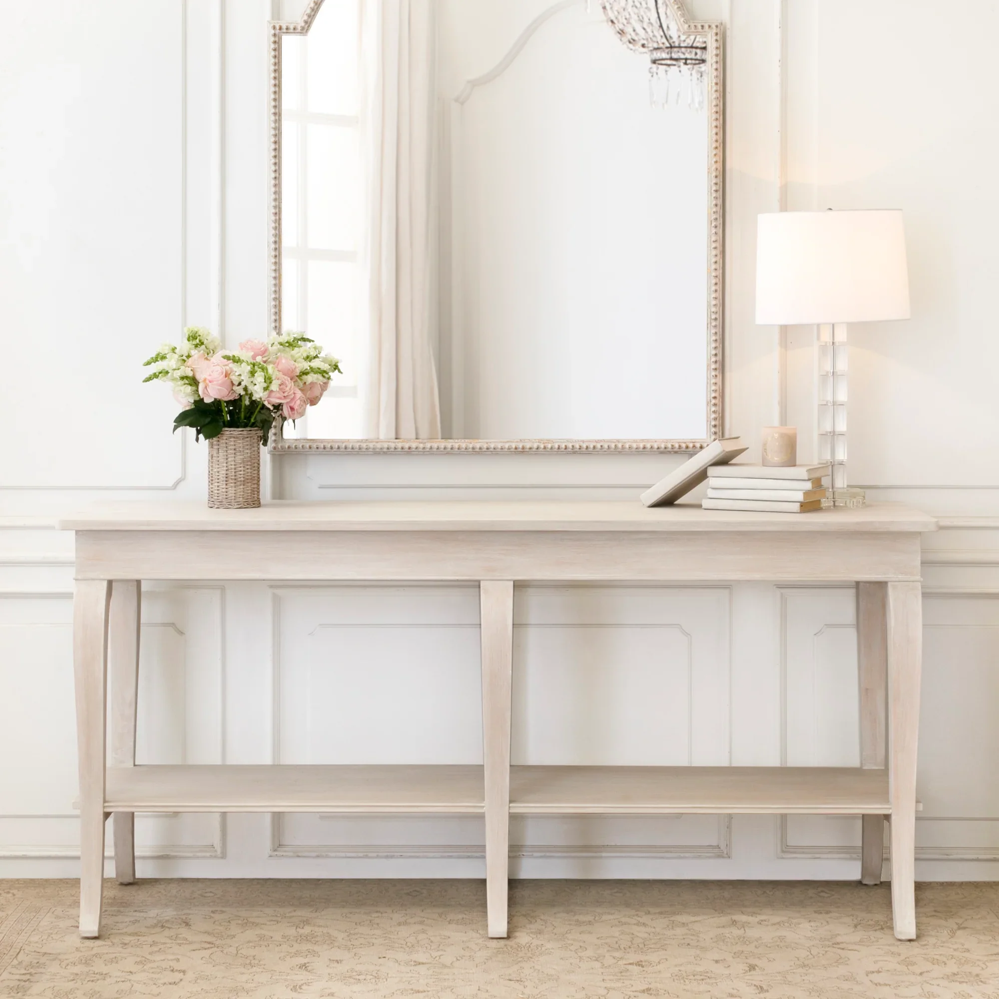 ^Nordic European Design Style Countryside Console with Antique Fog Finish and Marble Top Rectangular Home Bar Application