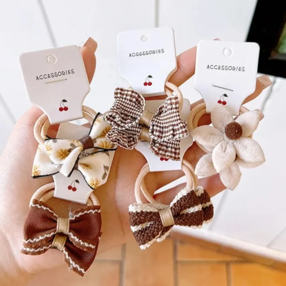 

10pcs/set Kids Girls Coffee Hair Band Fashion Series Bow Elastic Hair Rope for Toddler Sweet Korean Headwear Hair Accessories