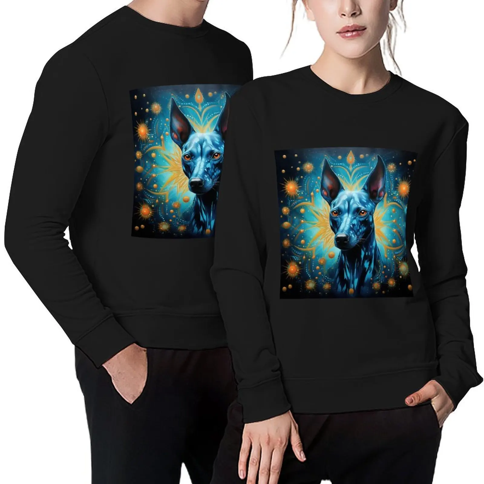 

Xoloitzcuintle Mexican Hairless Dogs Xolo Dogs Art in Old Retro Vintage Pullover men wear oversize sweatshirts