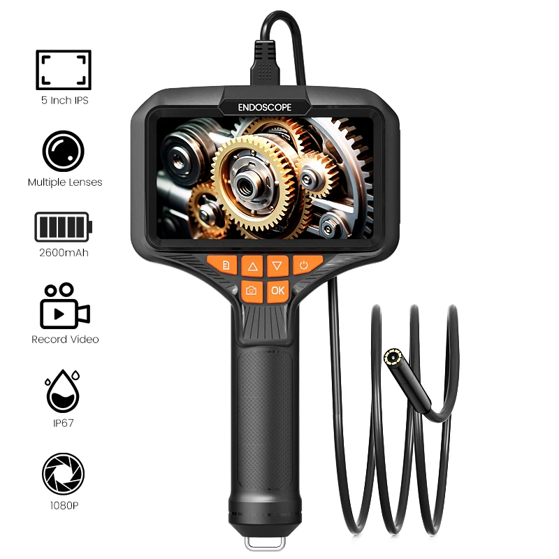 

Hand-held Borescope 1080P/1920P HD 5'' IPS Screen Replaceable Design IP67 Industrial Endoscope Inspection Camera for Car/Engine