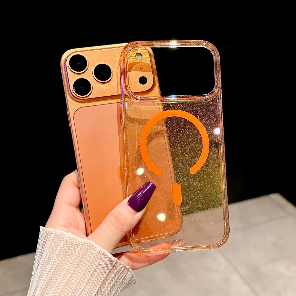 17 Pro Max واضح بريق المغناطيسي ل Magsafe جراب هاتف آيفون 13 14 15 16 Pro Max Plus 17Air رقيقة جدا PC غطاء مغناطيسي