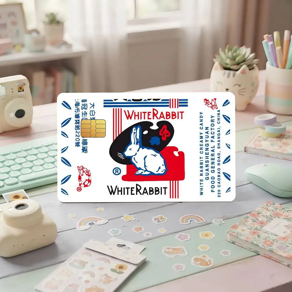 White R-Rabbit C-Creamy C-andy Credit Card Public Transportation Cards Protective Sticker Waterproof Card Face Decoration 4PCS
