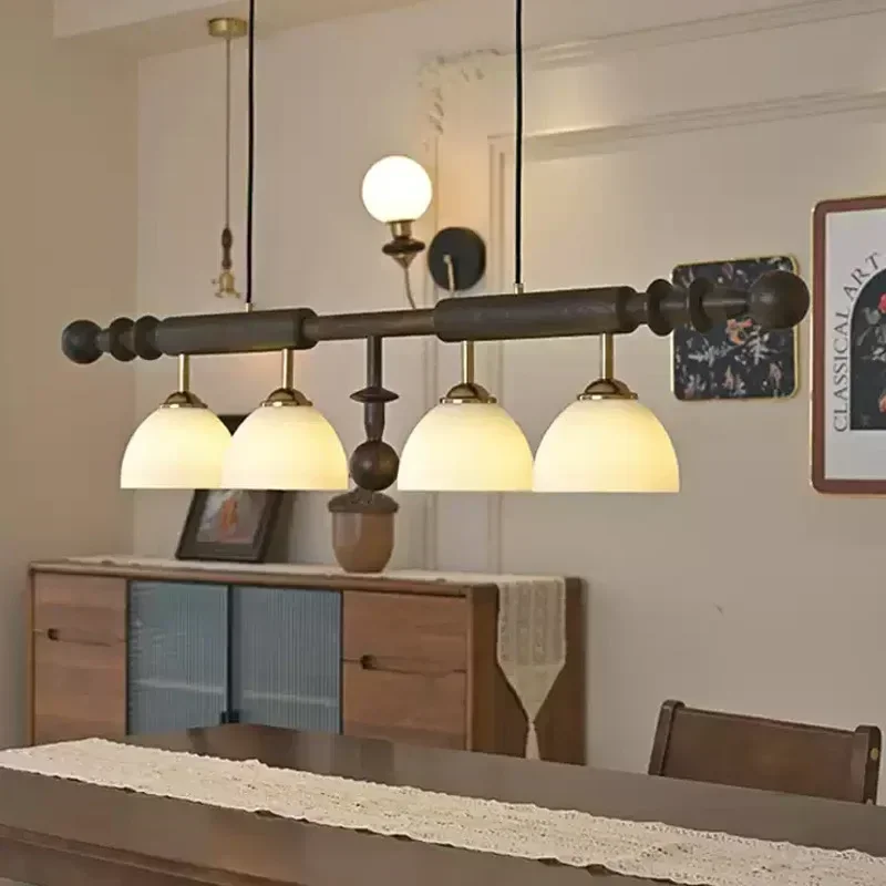 

SANDYHA French Retro Led Pendant Lights Long Solid Wood Design Chandeliers for Living Room Decor Dining Fixtures