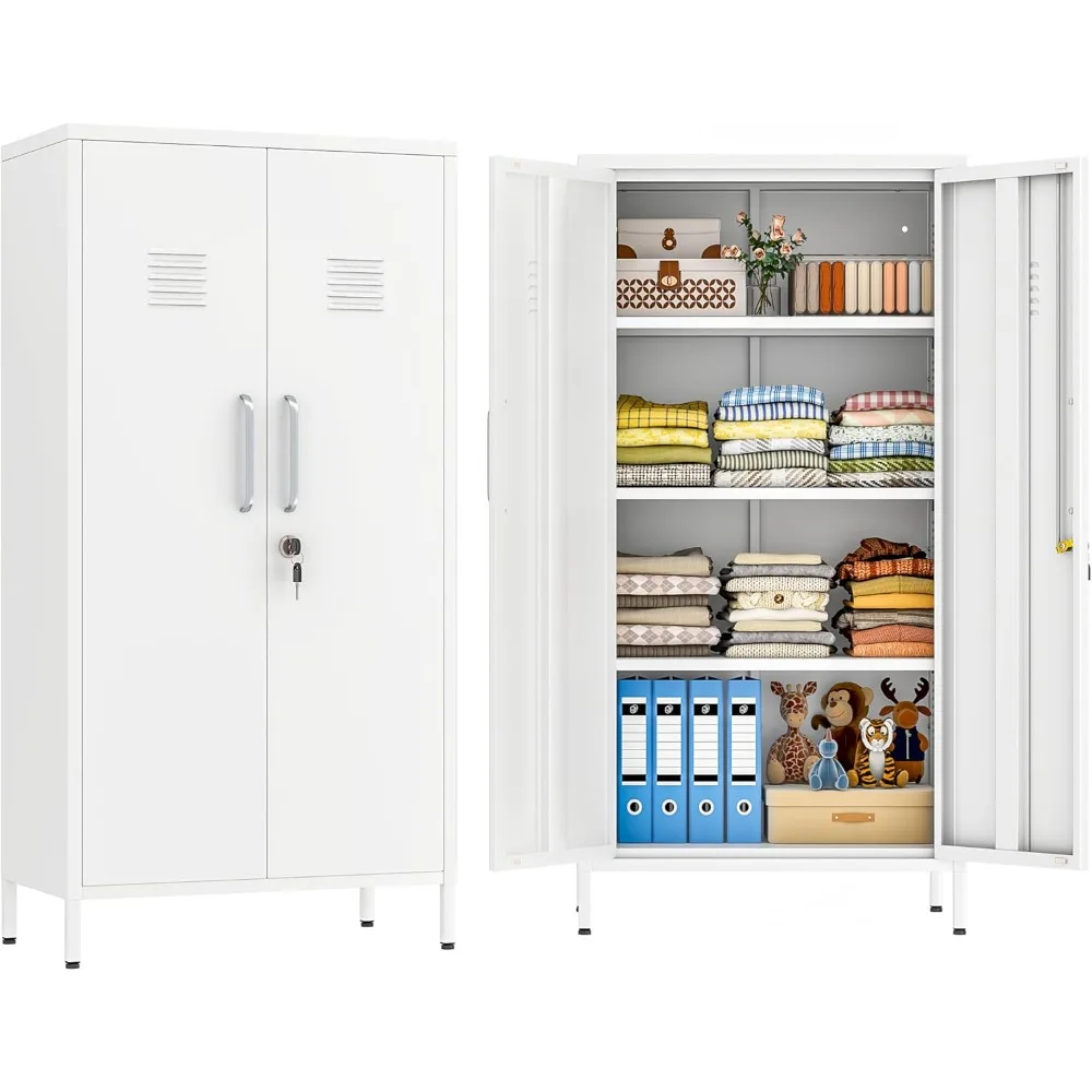 

Metal Locker Cabinet, 47 H Home Office Storage Lockers, Vertical Steel Storage Cabinet with Locking Door and 3 Adjustable