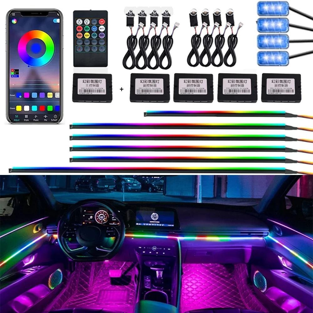 new 18/22 in 1 213/64Color Rainbow Symphony Car Ambient Lighting Kit RGB LED Strip Light Acrylic Interior Atmosphere Lamp