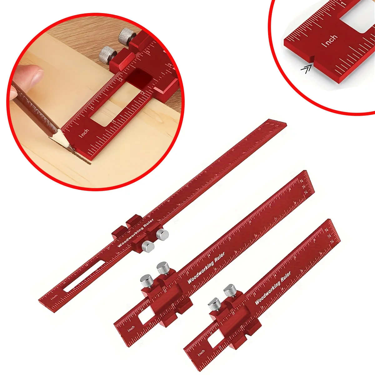 Red Woodworking Marking Ruler, Aluminum Alloy Marking Ruler, Measuring Ruler, Angle Ruler, Suitable for Woodworking DIY.