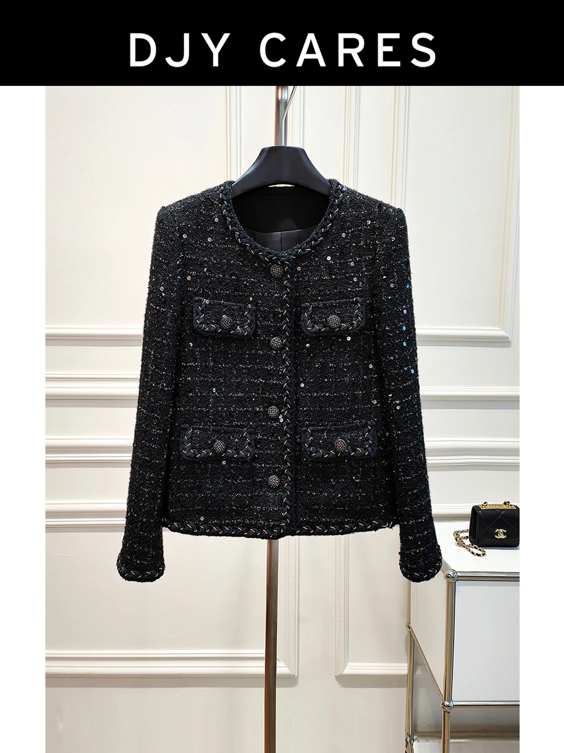 

New Coarse tweed exquisite sequin versatile commuting fashionable high-end top big size