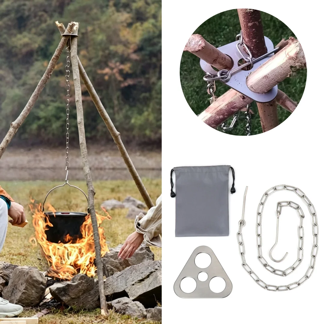 Camping Cooking Pot Tripod - Adjustable Camping Tripod for Campfire Cooking,