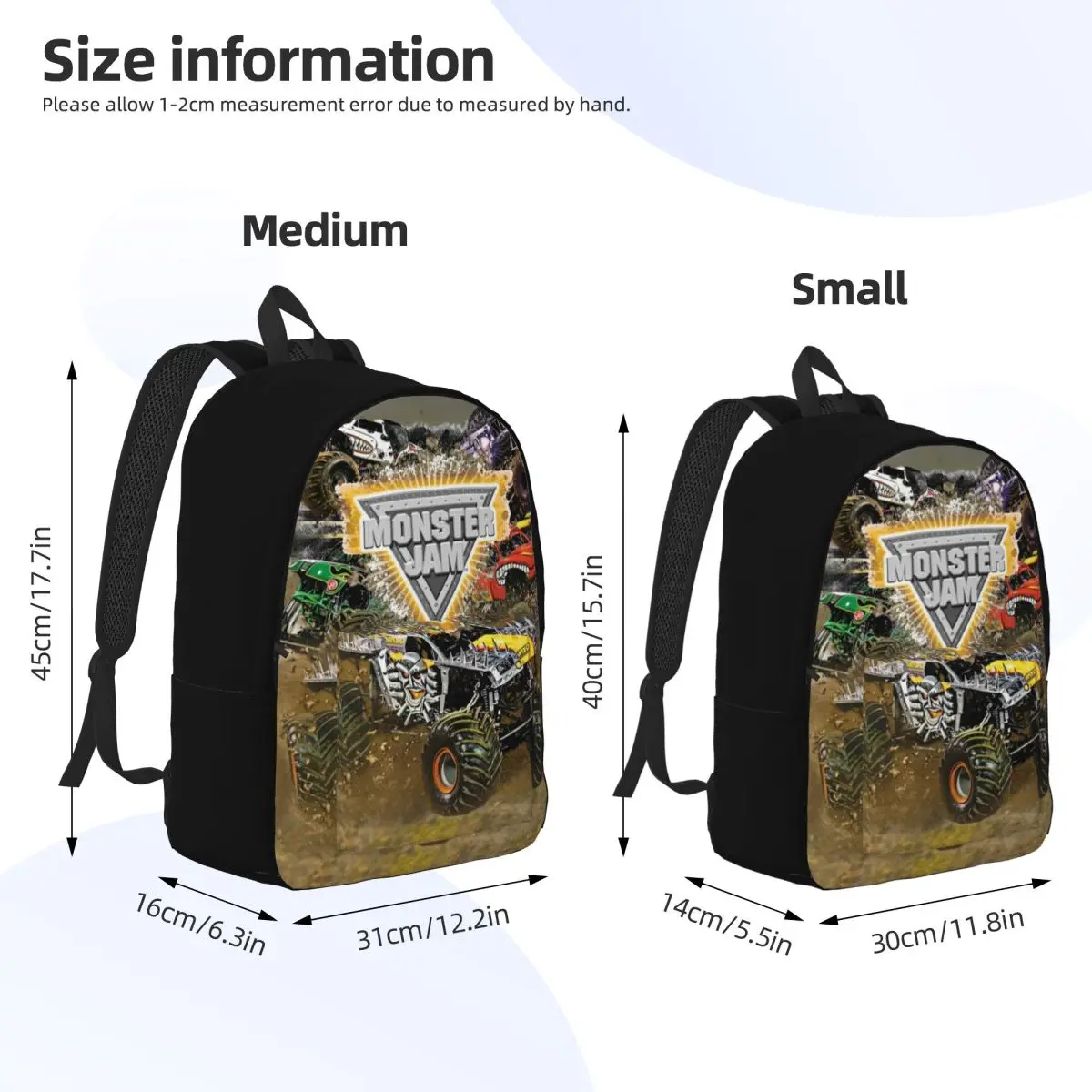 Monster Jam Monster Trucks Backpack for Men Women Fashion Student Daypack Grave Digger Laptop Computer Canvas Bags Durable