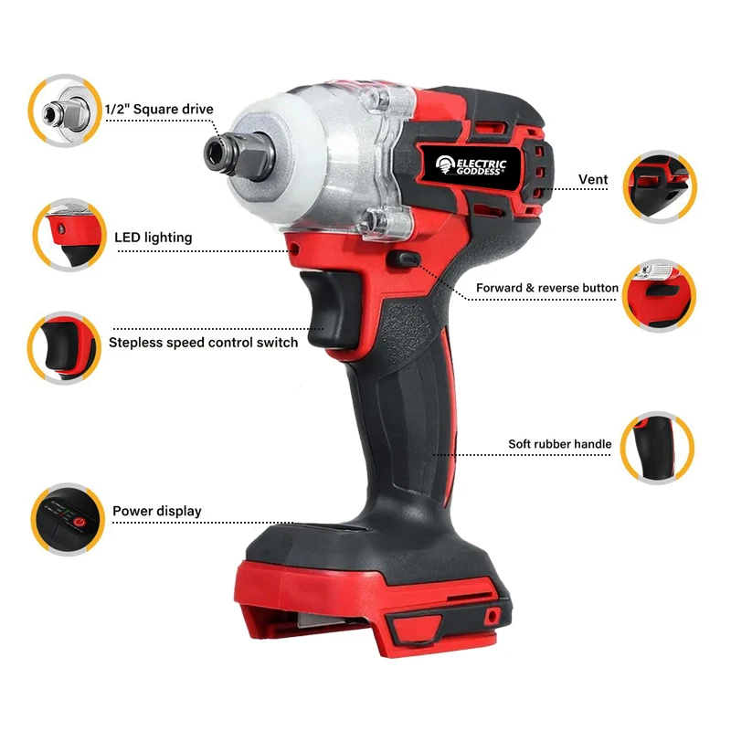 DTW600 Brushless Impact Wrench 520N. M High Torque 1/2 and 1/4 Inch Power Tools for 3 Types of Heads With Makita 18V Battery