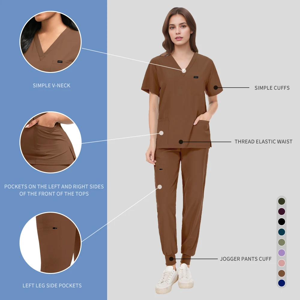 Wholesale Pharmacy Work Clothes Casual Short Sleeve V-neck jogger Sets Medical Nurse Uniforms Scrubs Women Set Nursing Uniforms