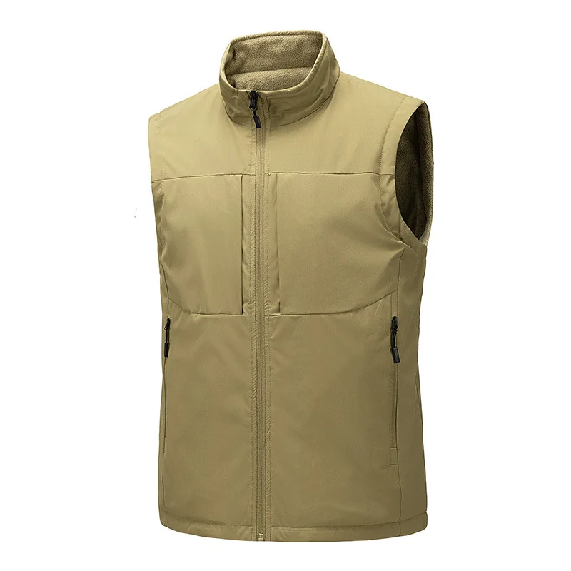 

GELITAYIN New Men's Fleece Warm Vest For Autumn And Winter , Fashionable Double-sided Multi Pocket Casual Vest
