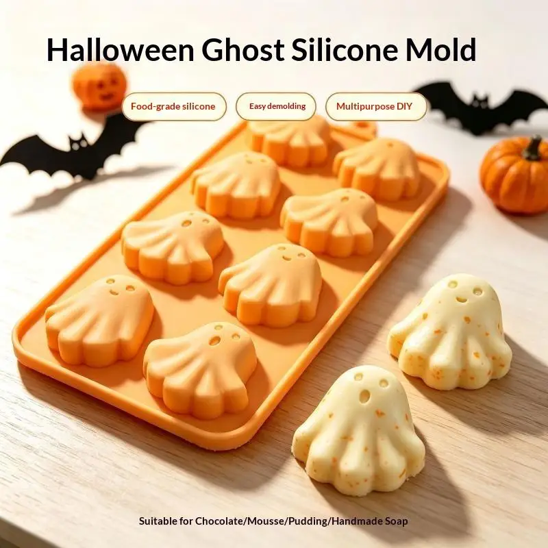 Halloween Ghost Silicone Mold, Food‑Grade Easy Release Mould for DIY Chocolate Pudding Soap Baking
