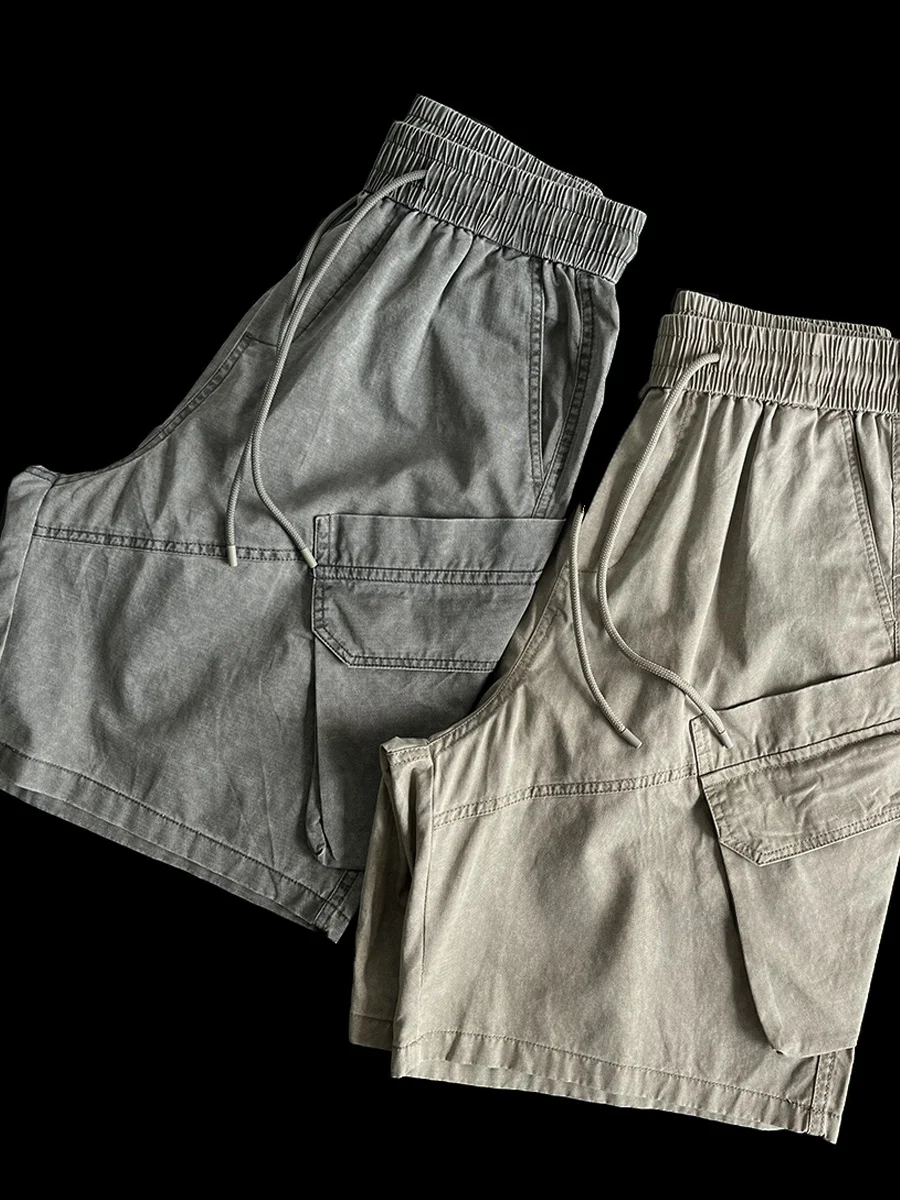 heavyweight-dyed-japanese-style-retro-washed-pure-cotton-workwear-shorts-men-casual-high-street-five-quarter-length-pants