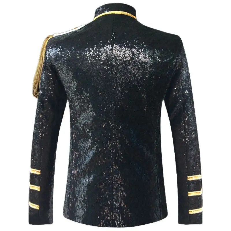 Blazer à paillettes brillantes pour hommes, veste trempée, smoking militaire JOMilitary, cosplay de boîte de nuit, spectacle sur scène