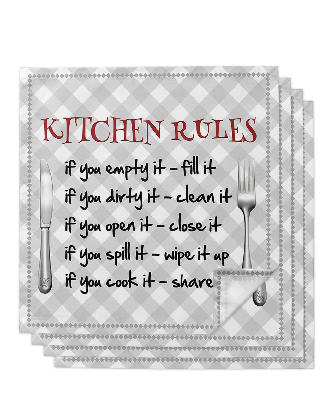 Kitchen Rule Knife And Fork Plaid Table Napkins Set Soft Handkerchief Wedding Banquet Dinner Decoration Custom Napkins