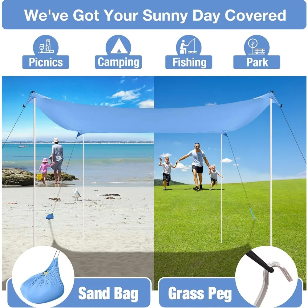 مأوى شاطئ مرساة رملية محمية من الأشعة فوق البنفسجية مع 8 أوزان، مظلة عائلية كبيرة، UPF50+، مظلة شمسية بطول 6.5 أقدام #6