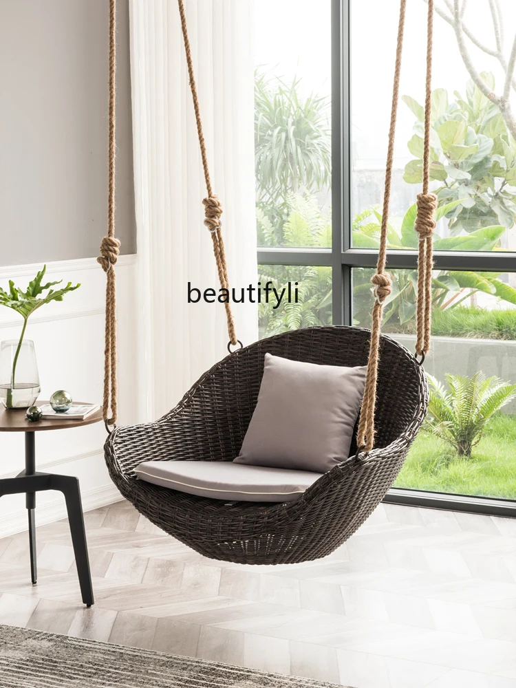 

zqBalcony Glider Household Hanging Basket Rattan Chair Indoor Rocking Chair Lazy Hammock Bedroom Swing Chair