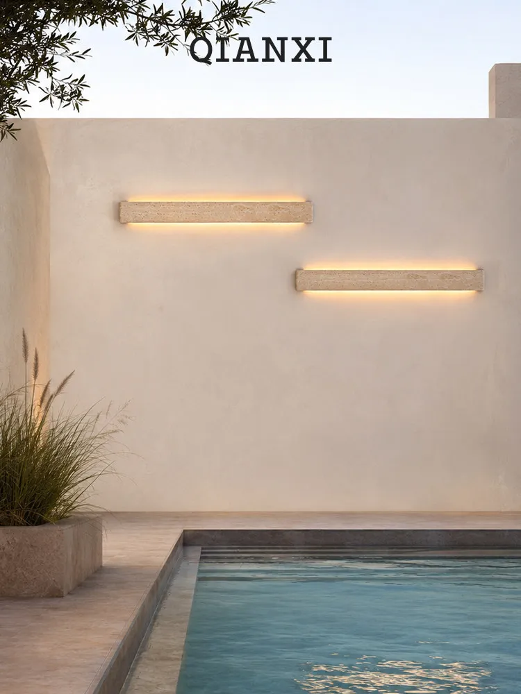 Millennium Outdoor Wall Sconce | Yellow Travertine Long Wall Light for Villa, Courtyard, Terrace & Shop Facade