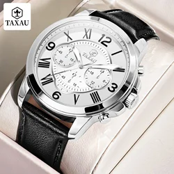 TAXAU Top Brand Original Multifunction Mens Quartz Watch Casual Fashion Male Watch Leather Strap Waterproof Men's Wrist Watches