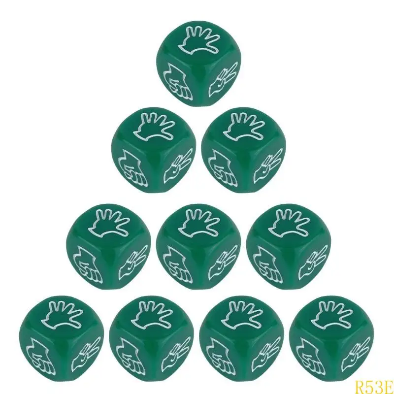 

R53E 10pcs 6 -боковые акриловые кубики 20 мм рок -ножниц игра в кубиках пальцев угадывает игровые кости пью игру игрушку игрушку
