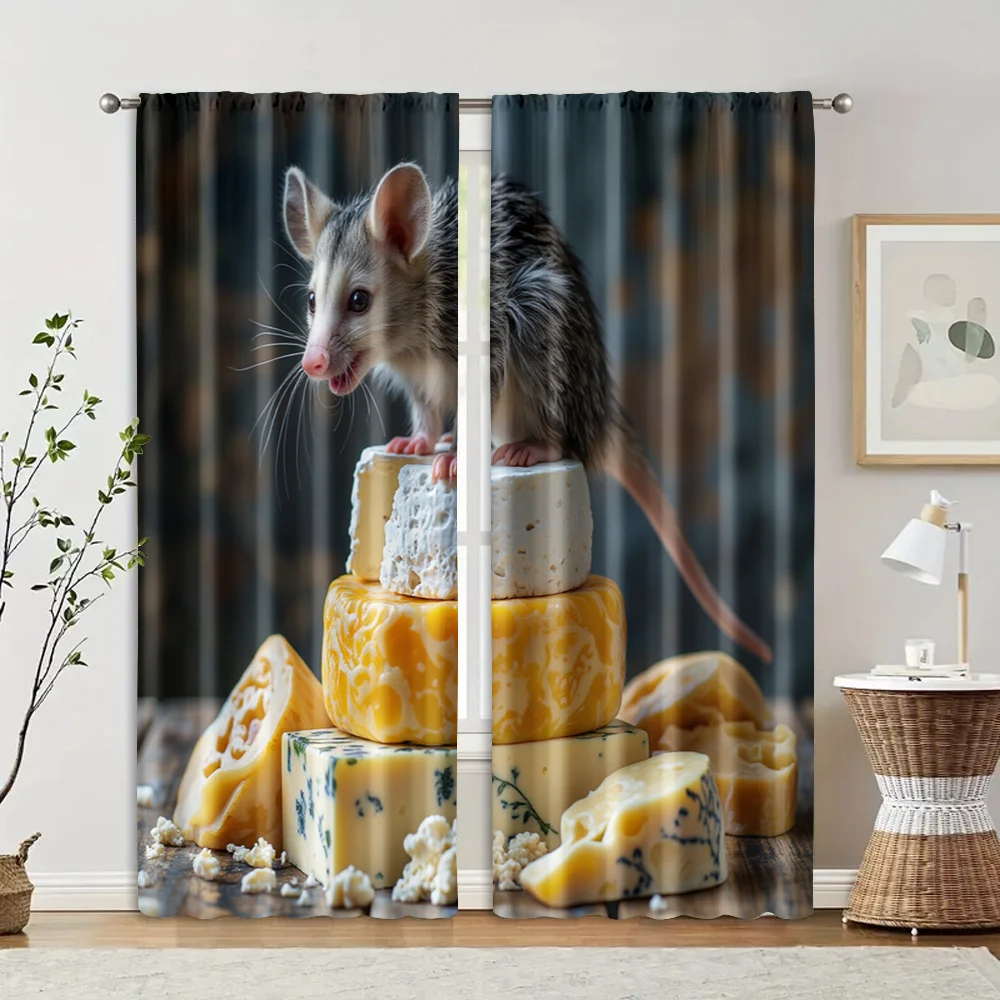 

2 pcs, filtering curtains (excluding rods, non-movable, without batteries) Angry Possum Hoarding Cheese for use in bedrooms and