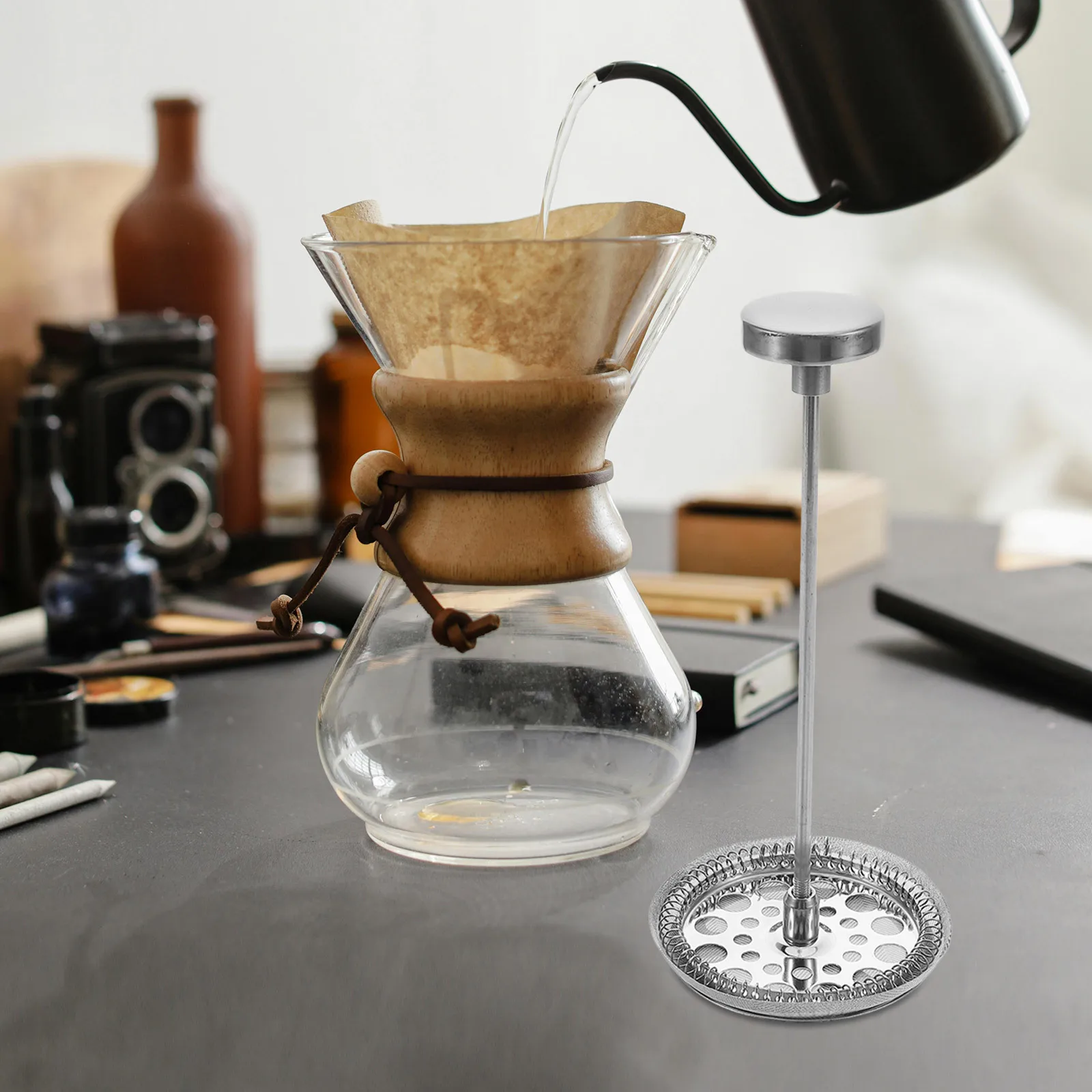 1 مجموعة الفولاذ المقاوم للصدأ صانع القهوة مجموعة مرشحات شبكة دقيقة مقبض مريح سهلة التنظيف استبدال أجزاء ل