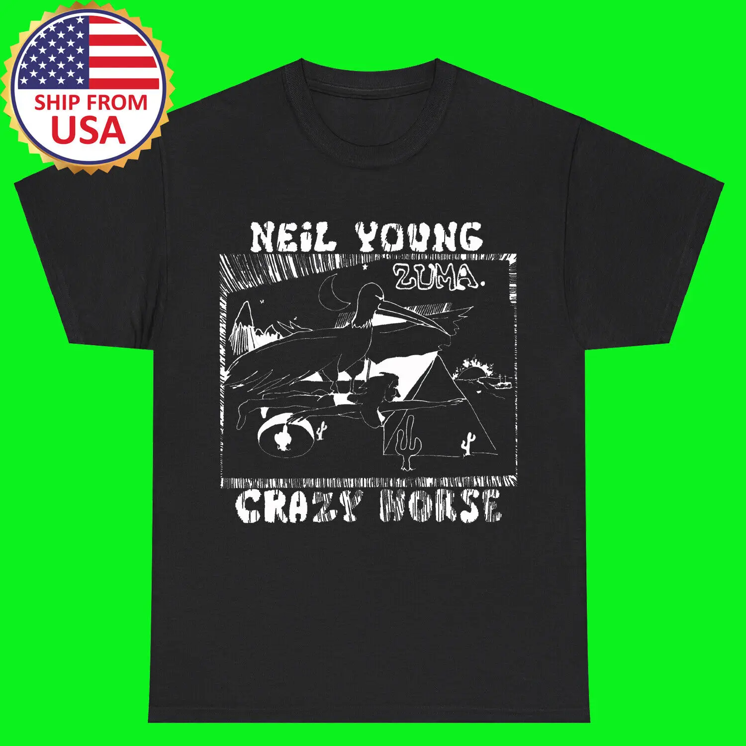 Neil Young Crazy Horse ZUMA Black T-Shirt Size S - 5XL