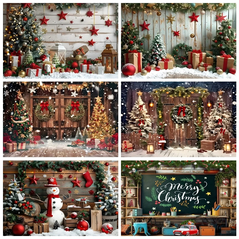 Christmas Photography Backdrop Winter Snowman Wood Board Merry Christmas Photography Background New Year Party Photo Studio