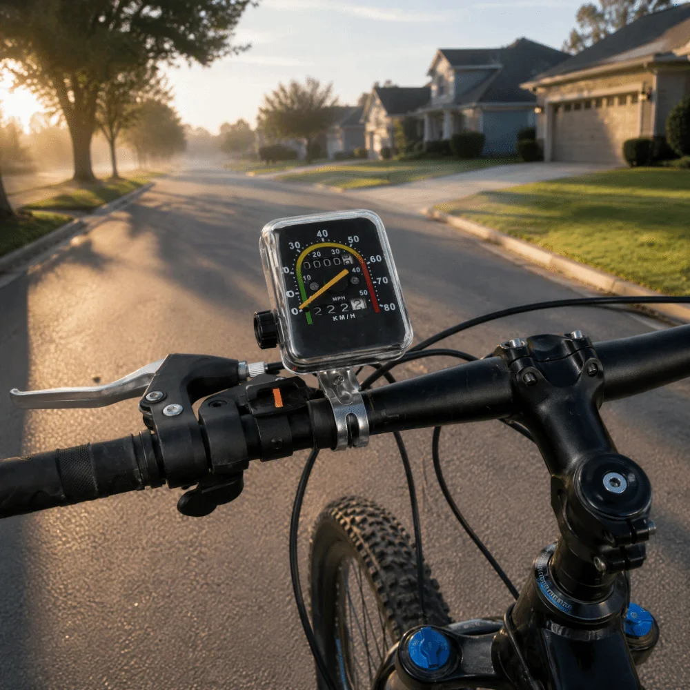Square Bike Odometer Easy Installation No Battery Required Bike Speedometer Black for 26, 27.5, 28, 29 Inch Bike