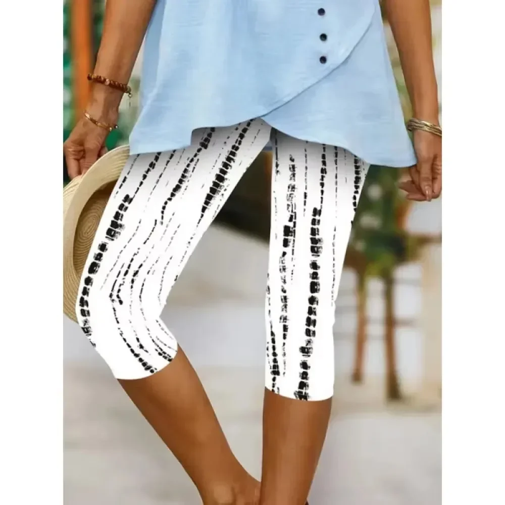 Women 3D Print Capri Leggings High Waist Stretchy  Pants Breathable Soft Gym Workout Streetwear Activewear