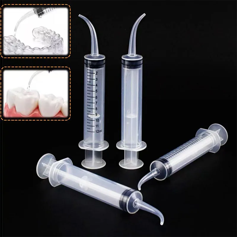 5pcs/set Dental Disposable Irrigation Syringe With Curved Tip Dentist Use Material Oral Hygiene Care Tools Clear Needle Tubes