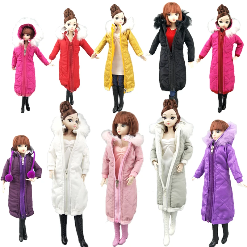 Pretty Long Coat Cotton Dress For Barbie Doll Clothes Hoodie Parka For 1/6 BJD Kids Toy Winter Wear Jacket Dolls Accessories